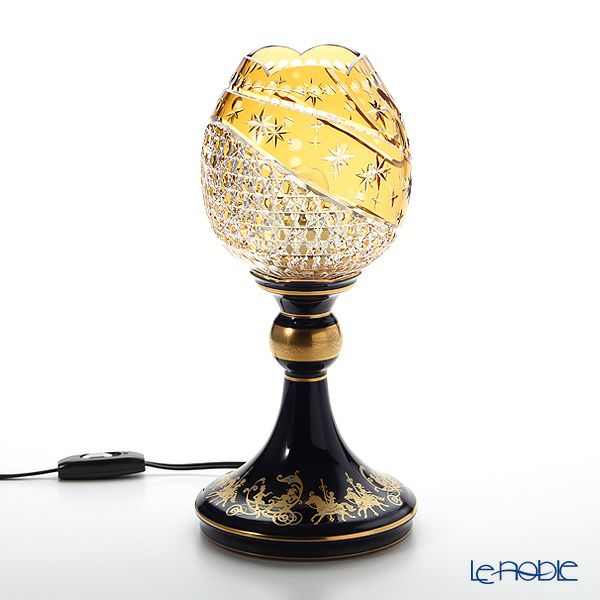 大倉陶園 メリーゴーランド × カガミクリスタル 江戸切子 アンバー ランプスタンド 57LQ635／E267-CUM 白熱灯電球仕様