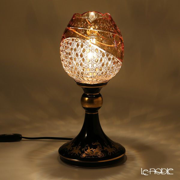 大倉陶園 メリーゴーランド × カガミクリスタル 江戸切子 アンバー ランプスタンド 57LQ635／E267-CUM 白熱灯電球仕様