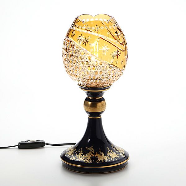 大倉陶園 メリーゴーランド × カガミクリスタル 江戸切子 アンバー ランプスタンド 57LQ635／E267-CUM 白熱灯電球仕様