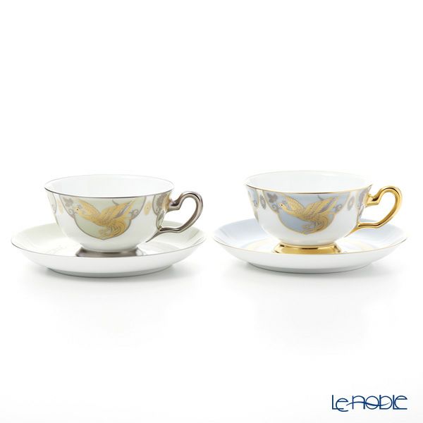 大倉陶園 鳳凰榮白樺紋 碗皿ペアセット 6CR／A946-1