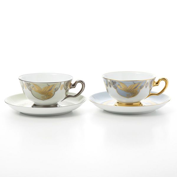 大倉陶園 鳳凰榮白樺紋 碗皿ペアセット 6CR／A946-1