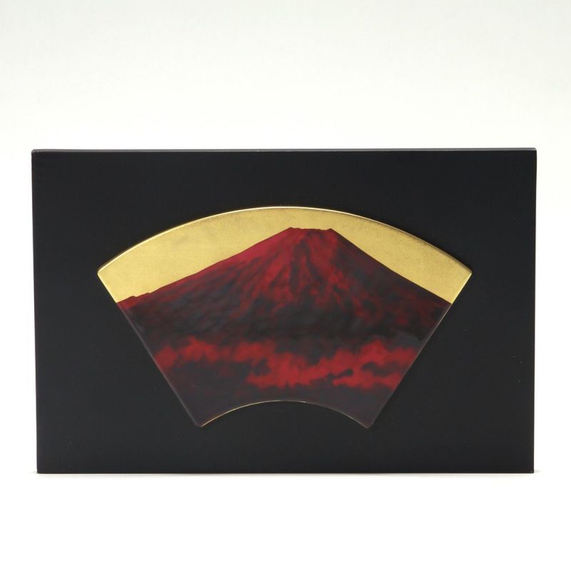 ノリタケ スタジオコレクション 扇型陶額 赤富士 額36×23.5cm K100／AC195