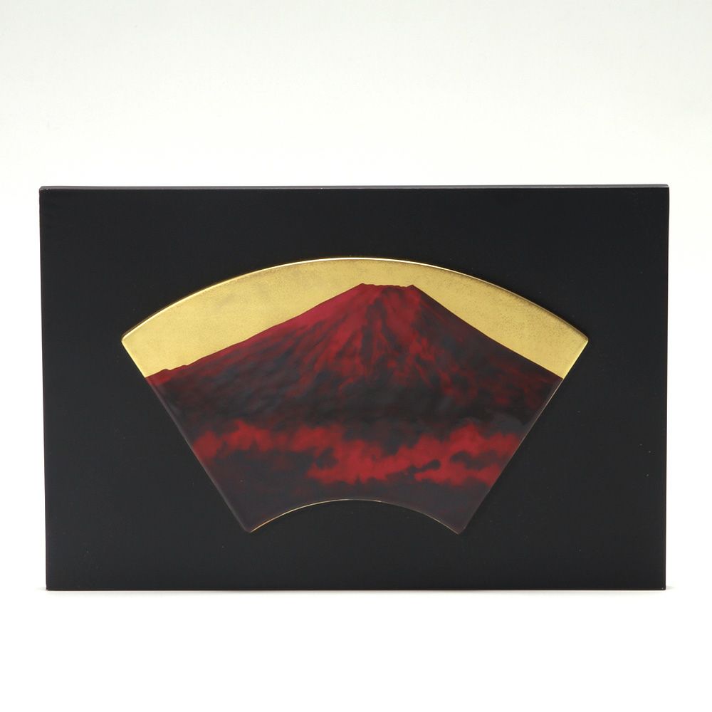 ノリタケ スタジオコレクション 扇型陶額 赤富士 額36×23.5cm K100／AC195