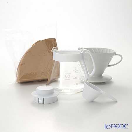 ハリオ V60用 セラミックドリッパー02セット XVDD-3012W 1～4杯用 【計量スプーン＆ペーパーフィルター 100枚付】