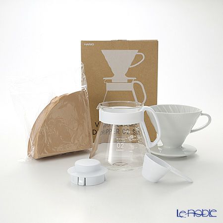 ハリオ V60用 セラミックドリッパー02セット XVDD-3012W 1～4杯用 【計量スプーン＆ペーパーフィルター 100枚付】