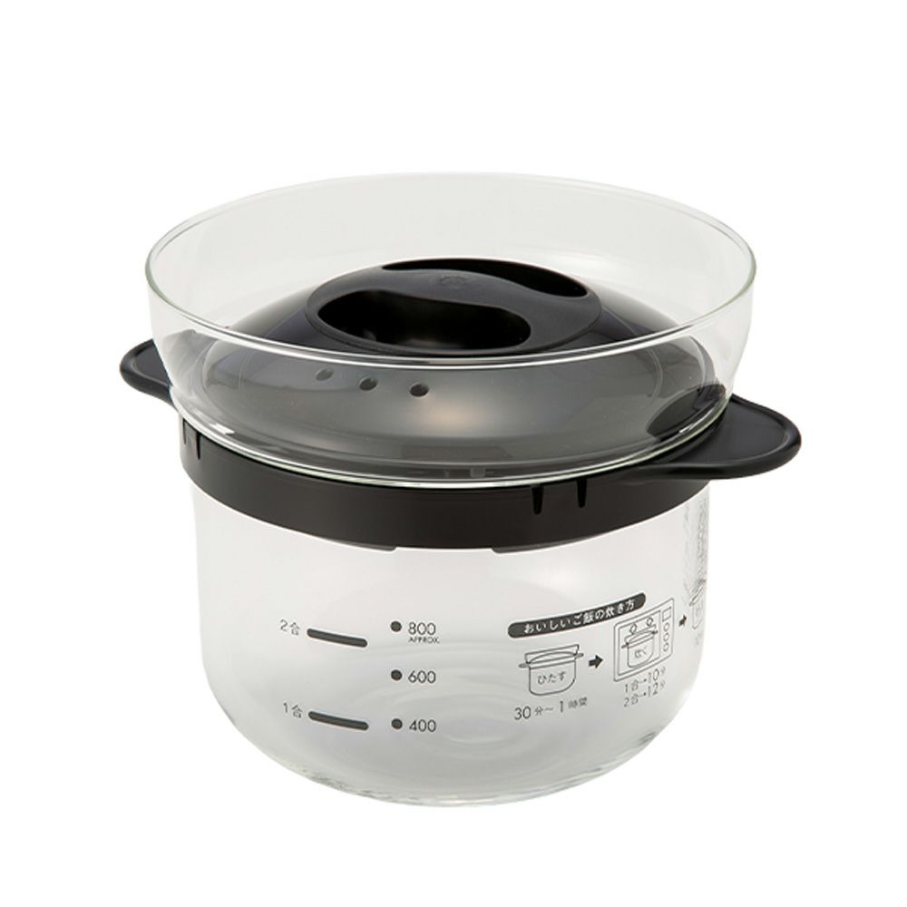 ハリオ ガラスのレンジご飯釜 1~2合用 計量カップ付き XRCN-2-B【電子レンジ用】