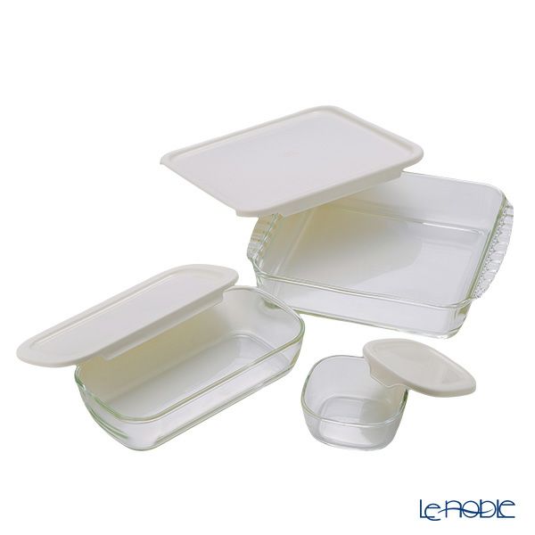 ハリオ スタッキング 耐熱ガラスコンテナ 7個セット スクエア HKOZ-8002-OW