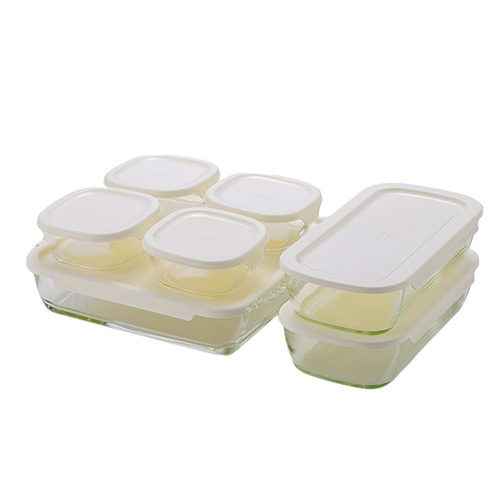 ハリオ スタッキング 耐熱ガラスコンテナ 7個セット スクエア HKOZ-8002-OW