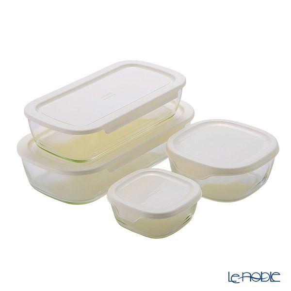 ハリオ スタッキング 耐熱ガラスコンテナ 4個セット KSTL-4004-OW