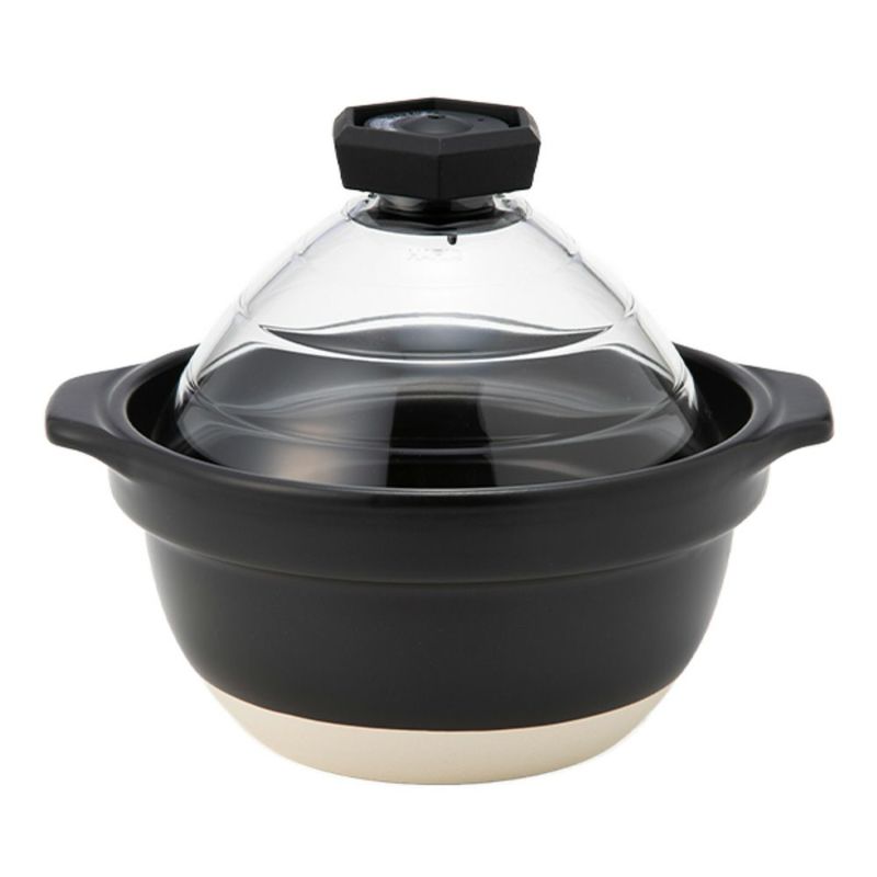 ハリオ フタがガラスのご飯釜 2-3合用 GNR-200-B-W【直火用】