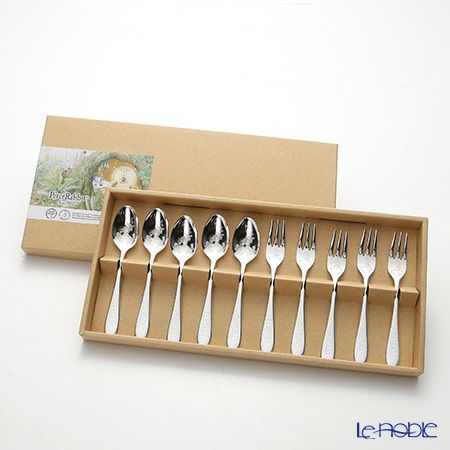 ピーターラビット PR-0251 皿中レーザー ティースプーン＆ケーキフォーク（銀仕上） 10本セット