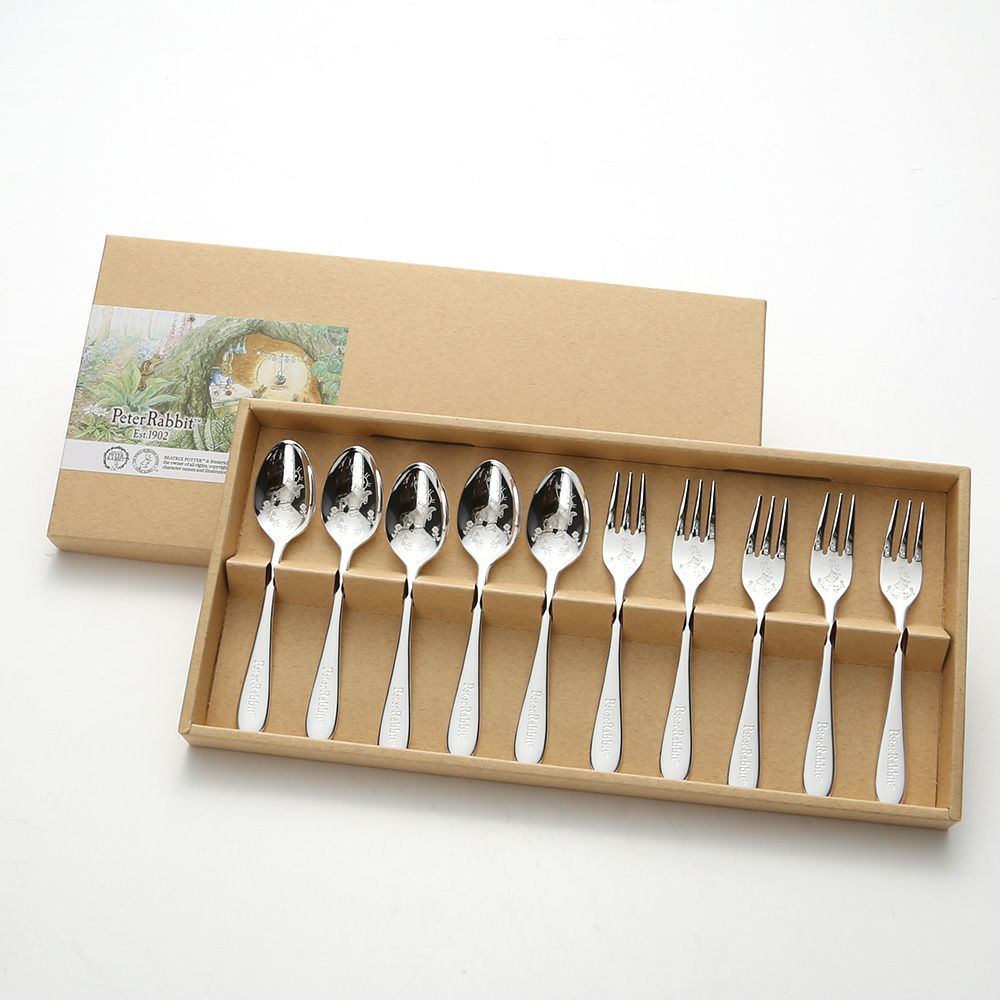 ピーターラビット PR-0251 皿中レーザー ティースプーン＆ケーキフォーク（銀仕上） 10本セット