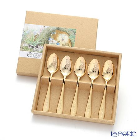 ピーターラビット PR-0252 皿中レーザー ティースプーン（金仕上） 5本セット