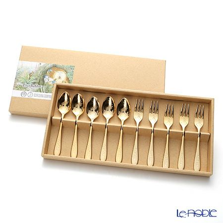 ピーターラビット PR-0253 皿中レーザー ティースプーン＆ケーキフォーク（金仕上） 10本セット