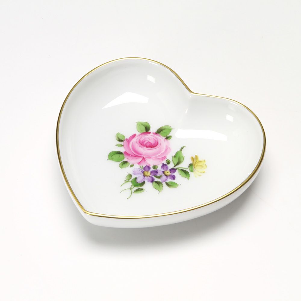 アウガルテン（AUGARTEN） シンプルブーケ（5052C） ピンクのバラ ハートディッシュ 10cm（862）