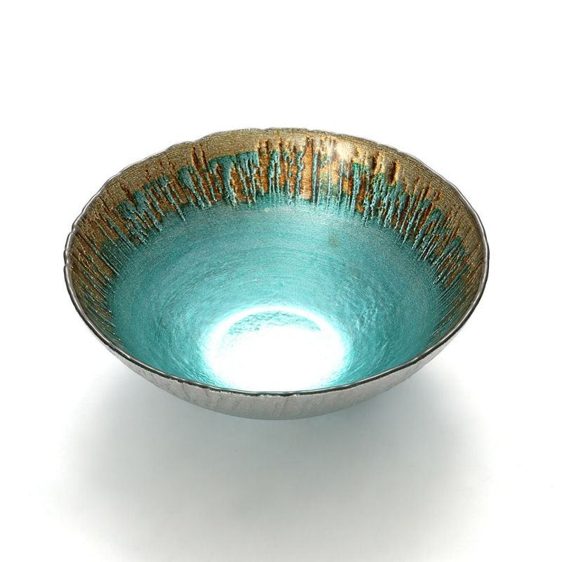 Vetro Felice ヴェトロ フェリーチェ フラッシュ ボウル 17cm ターコイズブルー＆ゴールド