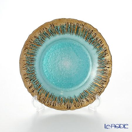 Vetro Felice ヴェトロ フェリーチェ フラッシュ プレート 21.5cm ターコイズブルー＆ゴールド