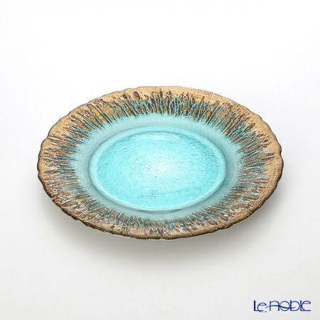 Vetro Felice ヴェトロ フェリーチェ フラッシュ プレート 21.5cm ターコイズブルー＆ゴールド