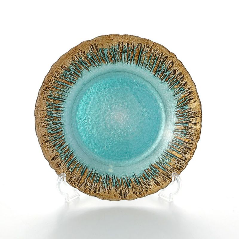 Vetro Felice ヴェトロ フェリーチェ フラッシュ プレート 21.5cm ターコイズブルー＆ゴールド