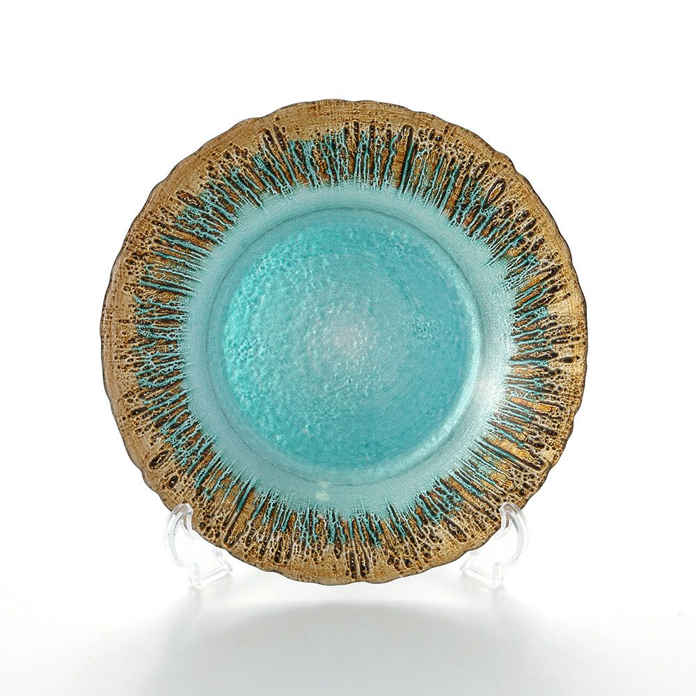 Vetro Felice ヴェトロ フェリーチェ フラッシュ プレート 21.5cm ターコイズブルー＆ゴールド