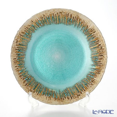 Vetro Felice ヴェトロ フェリーチェ フラッシュ プレート 28cm ターコイズブルー＆ゴールド
