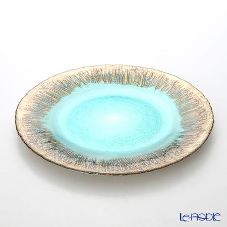 Vetro Felice ヴェトロ フェリーチェ フラッシュ プレート 28cm ターコイズブルー＆ゴールド