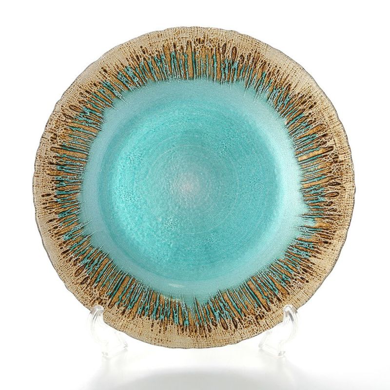 Vetro Felice ヴェトロ フェリーチェ フラッシュ プレート 28cm ターコイズブルー＆ゴールド