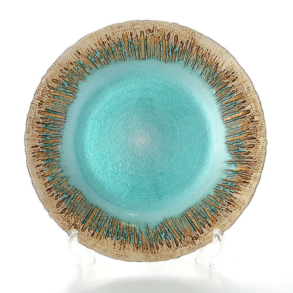 Vetro Felice ヴェトロ フェリーチェ フラッシュ プレート 28cm ターコイズブルー＆ゴールド