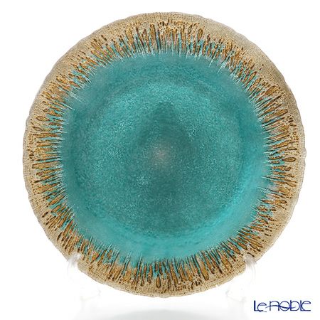 Vetro Felice ヴェトロ フェリーチェ フラッシュ プレート 33cm ターコイズブルー＆ゴールド