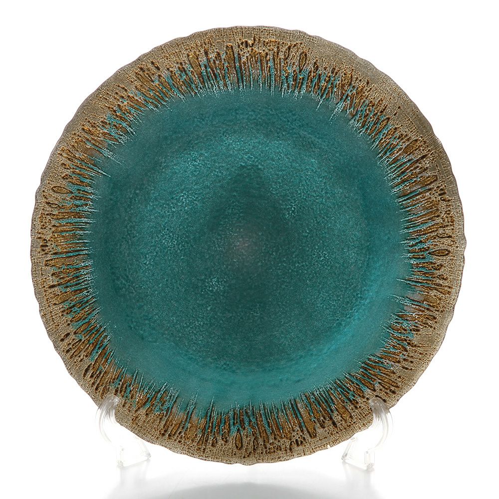 Vetro Felice ヴェトロ フェリーチェ フラッシュ プレート 33cm ターコイズブルー＆ゴールド