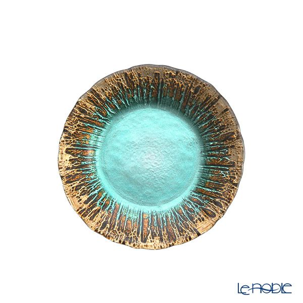 Vetro Felice ヴェトロ フェリーチェ フラッシュ プレート 15cm ターコイズブルー＆ゴールド