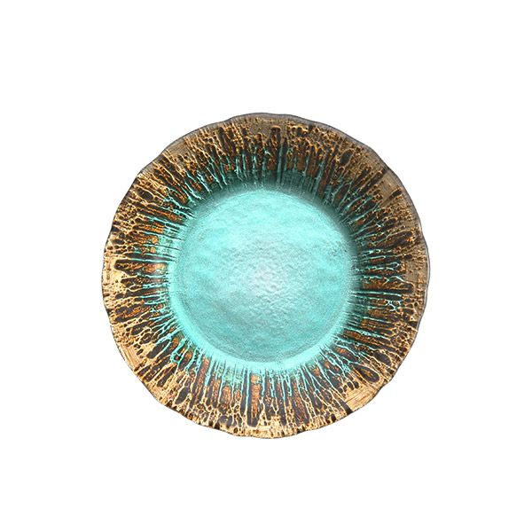 Vetro Felice ヴェトロ フェリーチェ フラッシュ プレート 15cm ターコイズブルー＆ゴールド