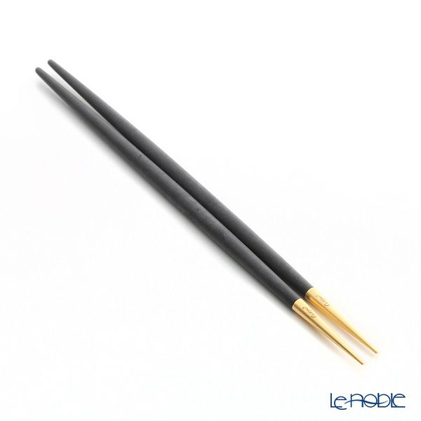 クチポール ゴア GOA ブラック／ゴールド 箸+箸置セット 22cm マット仕上げ