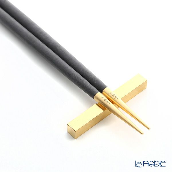 クチポール ゴア GOA ブラック／ゴールド 箸+箸置セット 22cm マット仕上げ