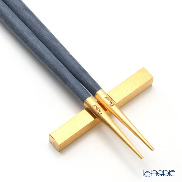 クチポール ゴア GOA ブルー／ゴールド 箸+箸置セット 22cm マット仕上げ