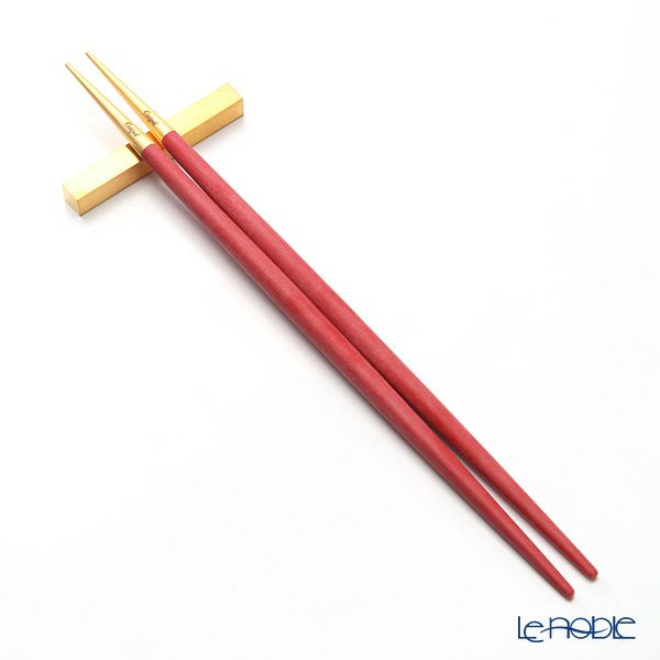 クチポール ゴア GOA レッド／ゴールド マット仕上げ 箸+箸置セット 22cm