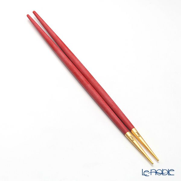 クチポール ゴア GOA レッド／ゴールド マット仕上げ 箸+箸置セット 22cm