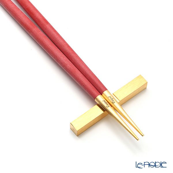 クチポール ゴア GOA レッド／ゴールド マット仕上げ 箸+箸置セット 22cm