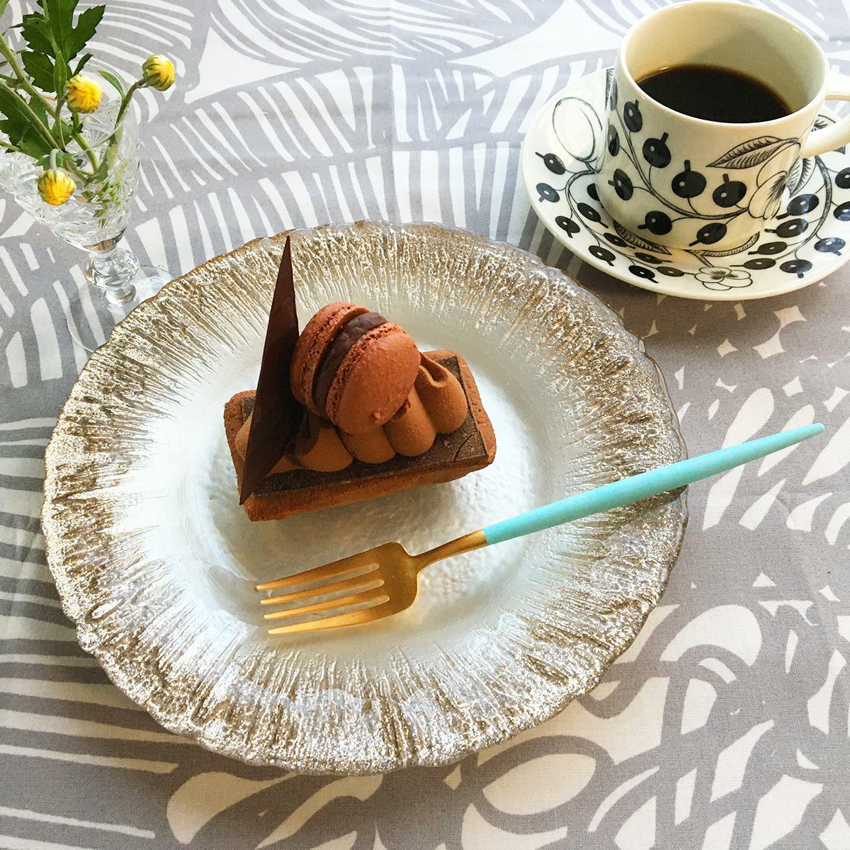 クチポール ゴア GOA ターコイズ／ゴールド デザートフォーク 18.5cm マット仕上げ