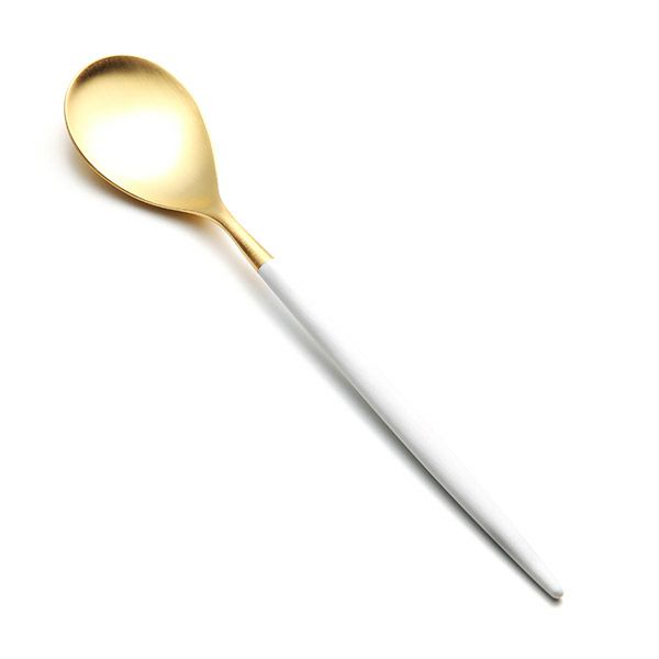 クチポール ミオ MIO ホワイト／ゴールド デザートスプーン マット仕上げ