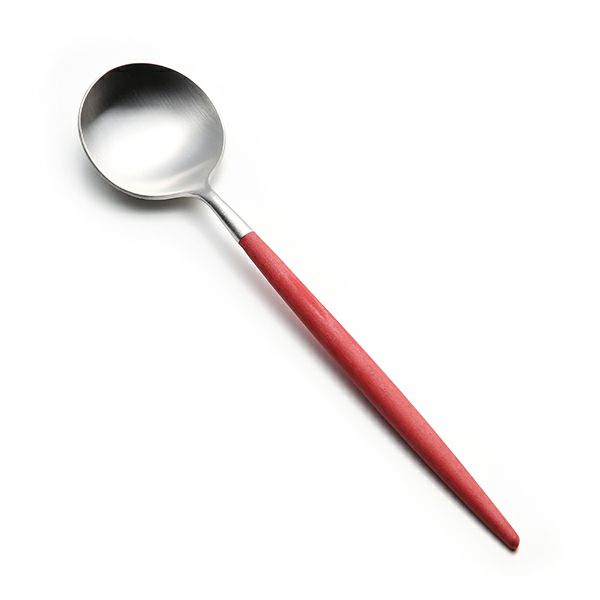 クチポール ゴア GOA レッド／シルバー デザートスプーン 18cm マット仕上げ