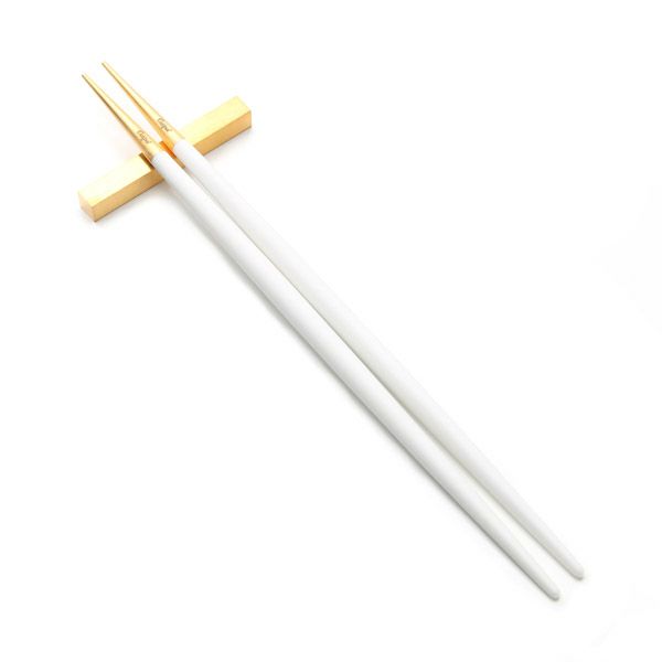 クチポール ゴア GOA ホワイト／ゴールド 箸+箸置セット 22cm マット仕上げ