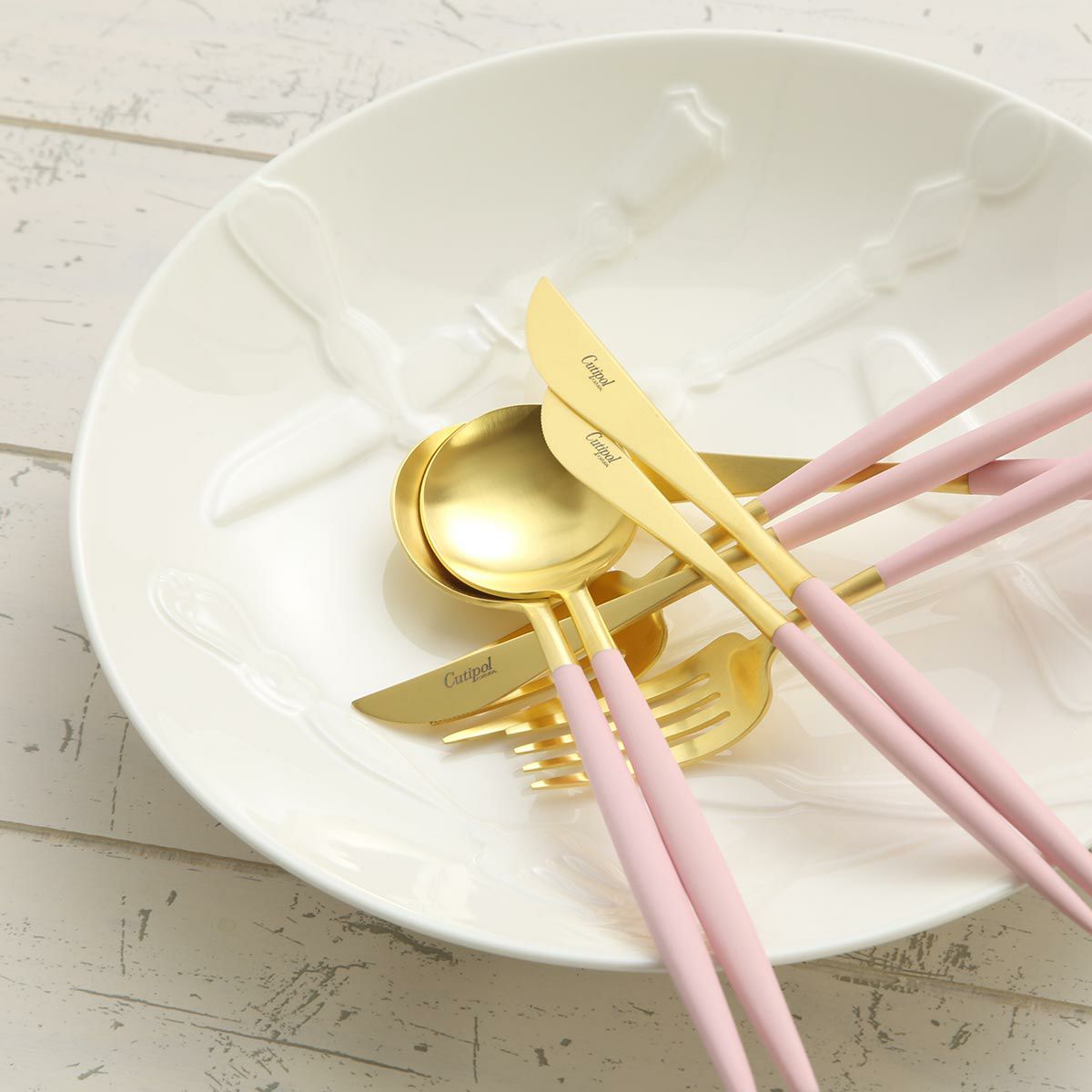 クチポール ゴア GOA ピンク／ゴールド デザートフォーク 18.5cm マット仕上げ