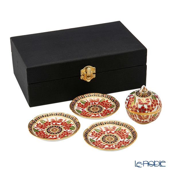 ブランベンジャロン工房 小物入れ ＆ ミニプレート3枚 セット プルメリアレッド【化粧箱入】