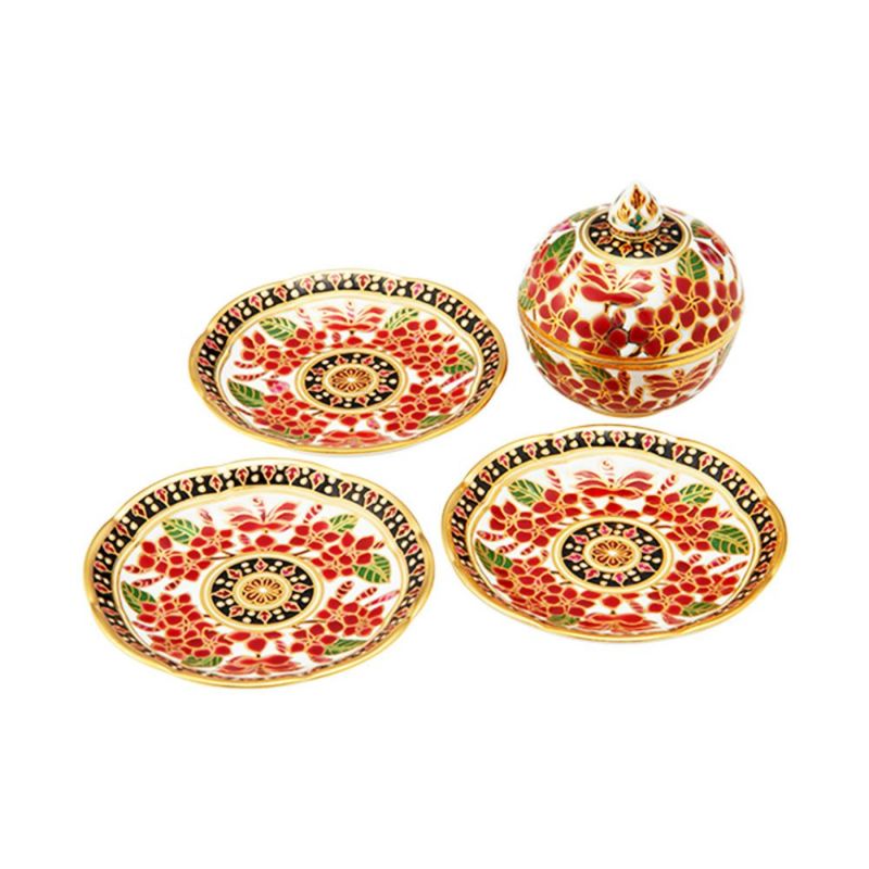 ブランベンジャロン工房 小物入れ ＆ ミニプレート3枚 セット プルメリアレッド【化粧箱入】