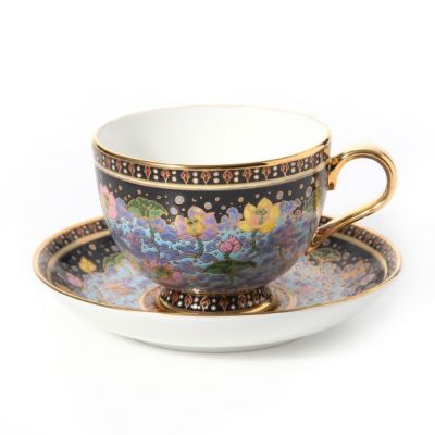 タイ王室御用達超高級手書き ベンジャロン焼 18K盛カップ＆ソーサー2客