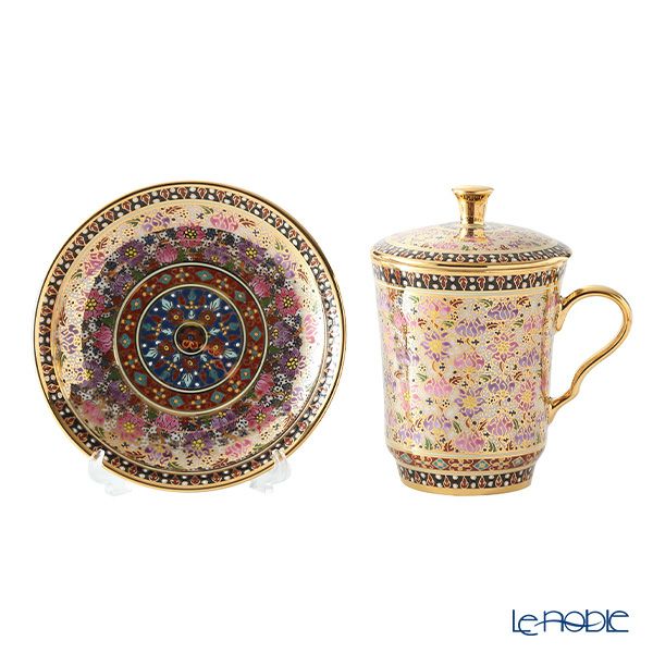 ブランベンジャロン工房 モカカップ＆ソーサー（蓋付） ロータスフラワー多彩 150ml