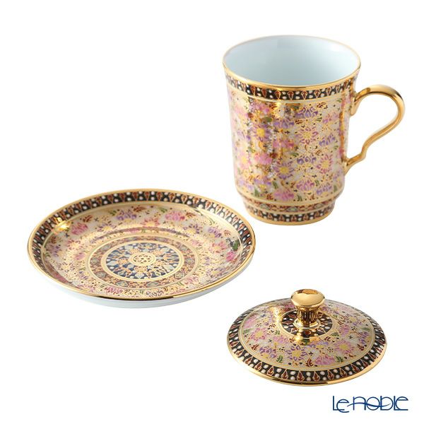 ブランベンジャロン工房 モカカップ＆ソーサー（蓋付） ロータスフラワー多彩 150ml