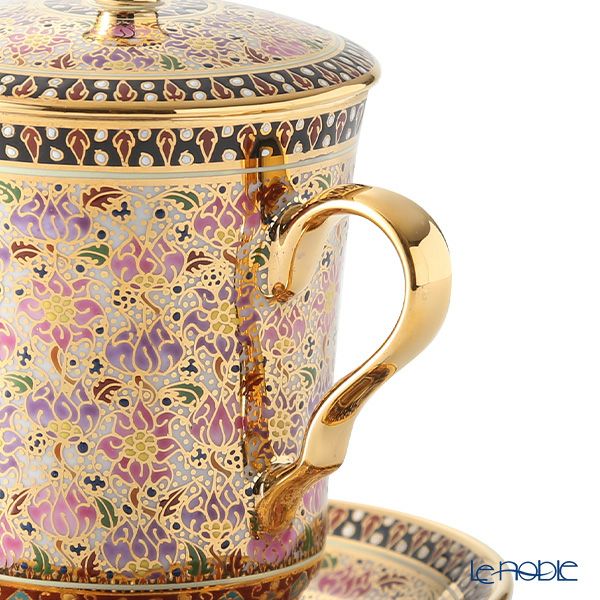 ブランベンジャロン工房 モカカップ＆ソーサー（蓋付） ロータスフラワー多彩 150ml