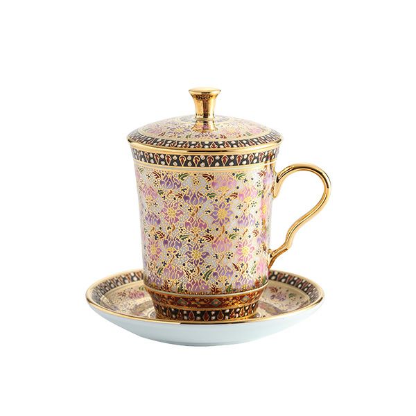 ブランベンジャロン工房 モカカップ＆ソーサー（蓋付） ロータスフラワー多彩 150ml